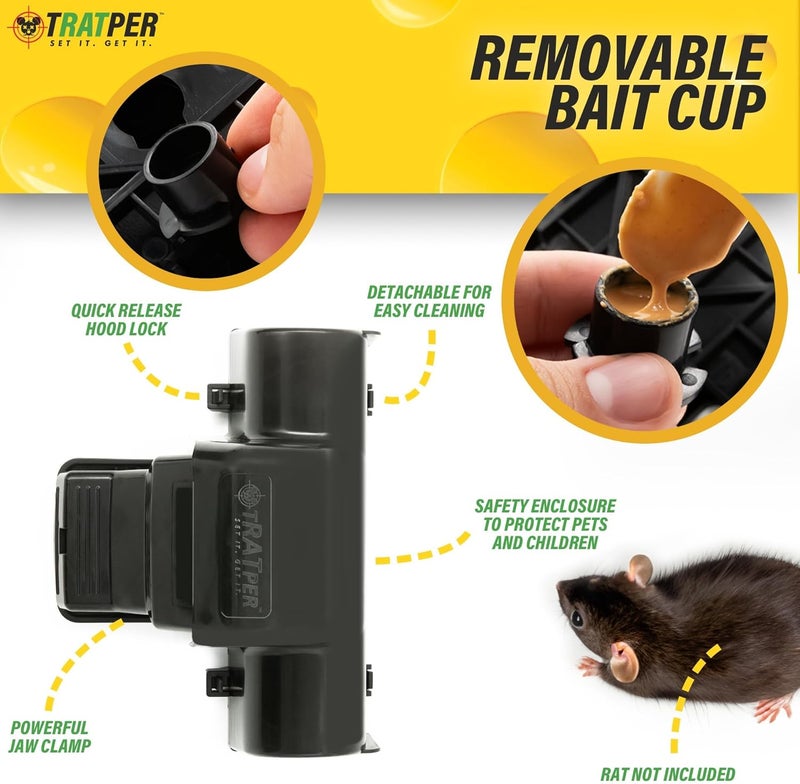 TRATPER Rat and Chipmunk Traps. Prevents Accidental Triggering with Dual Tunneled Design. Covered Snap Traps for Humane Kill, Reusable, Pest Control for Rats, Indoor & Outdoor Use. 2 Pack - Image 3